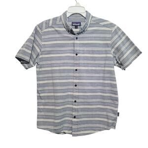 Patagonia Bluffside Organic Cotton Button-Down Shirt Medium Blue Cream Stripe